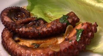 Tentáculo de pulpo a la plancha con patatas a la plancha y pimientos asados