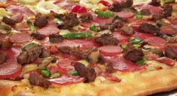 Pizza de ibérico, salami, carne y champiñones